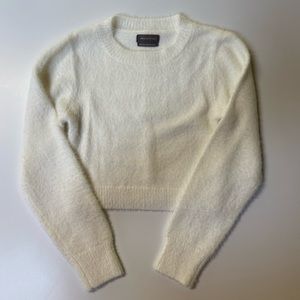 White UO Cropped Fuzzy Sweater